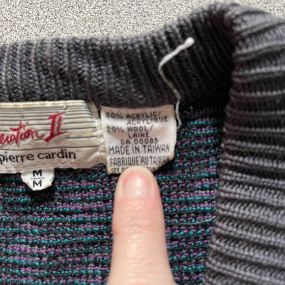 Vintage Pierre Cardin Purple & Green Diamond Print Sweater Size Medium - Picture 6 of 9